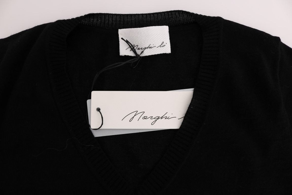 Black 100% Lana Wool Blouse Women T-shirt Top