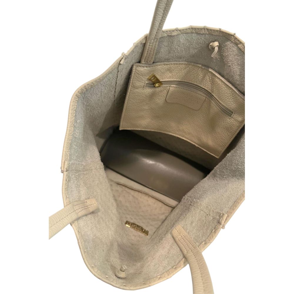 Beige Cowhide Clutch Bag