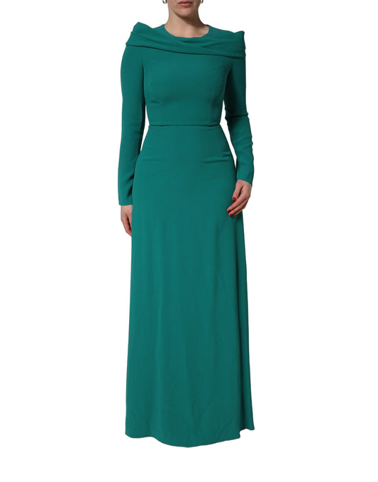 Green Round Neck Long Sleeves Gown Dress
