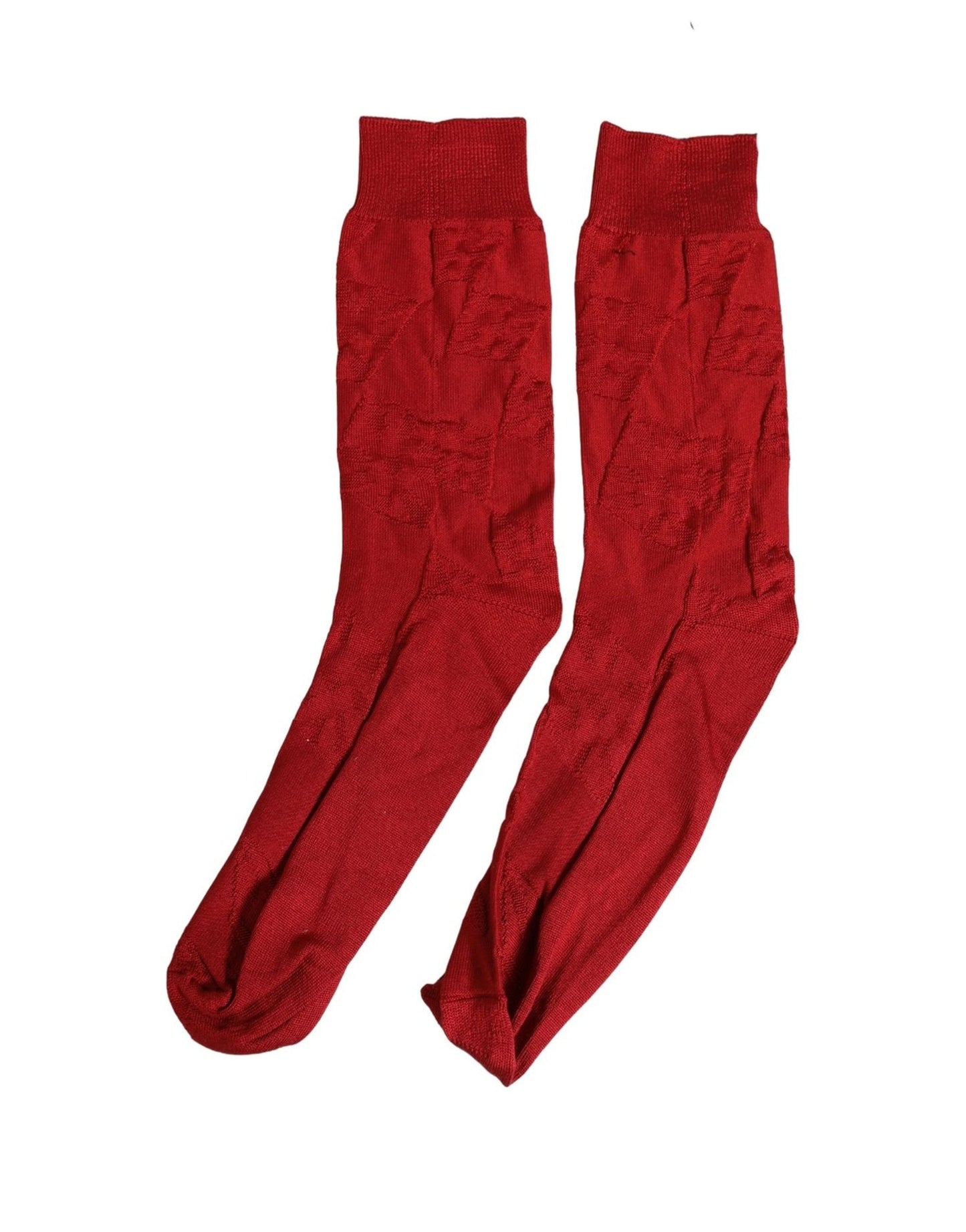 Men Red 100% Silk Mid Calf Accessory Socks