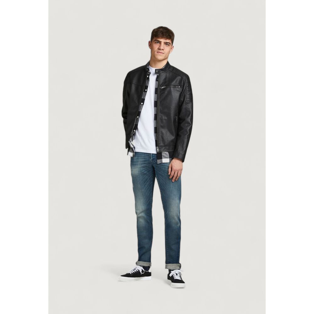 Black Artificial Leather Leather Jacket