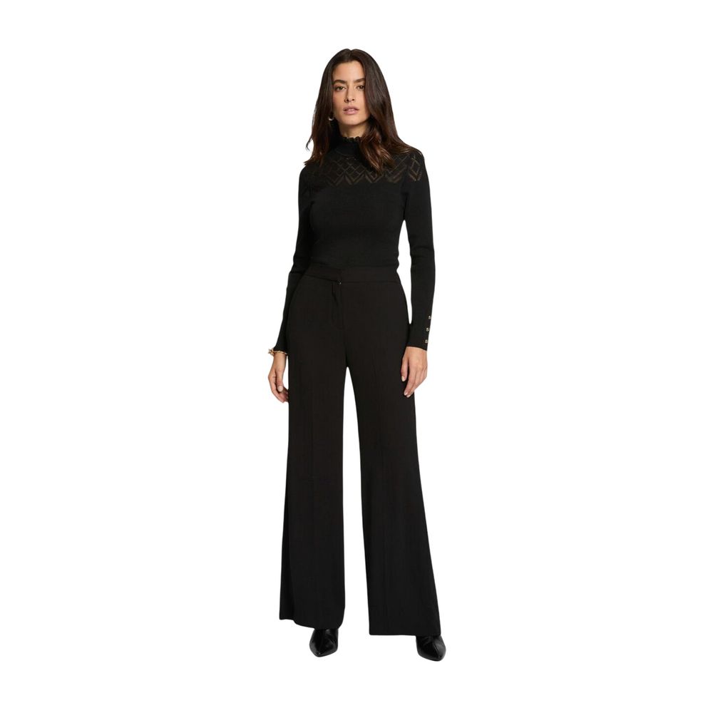 Black Polyester Casual Pants