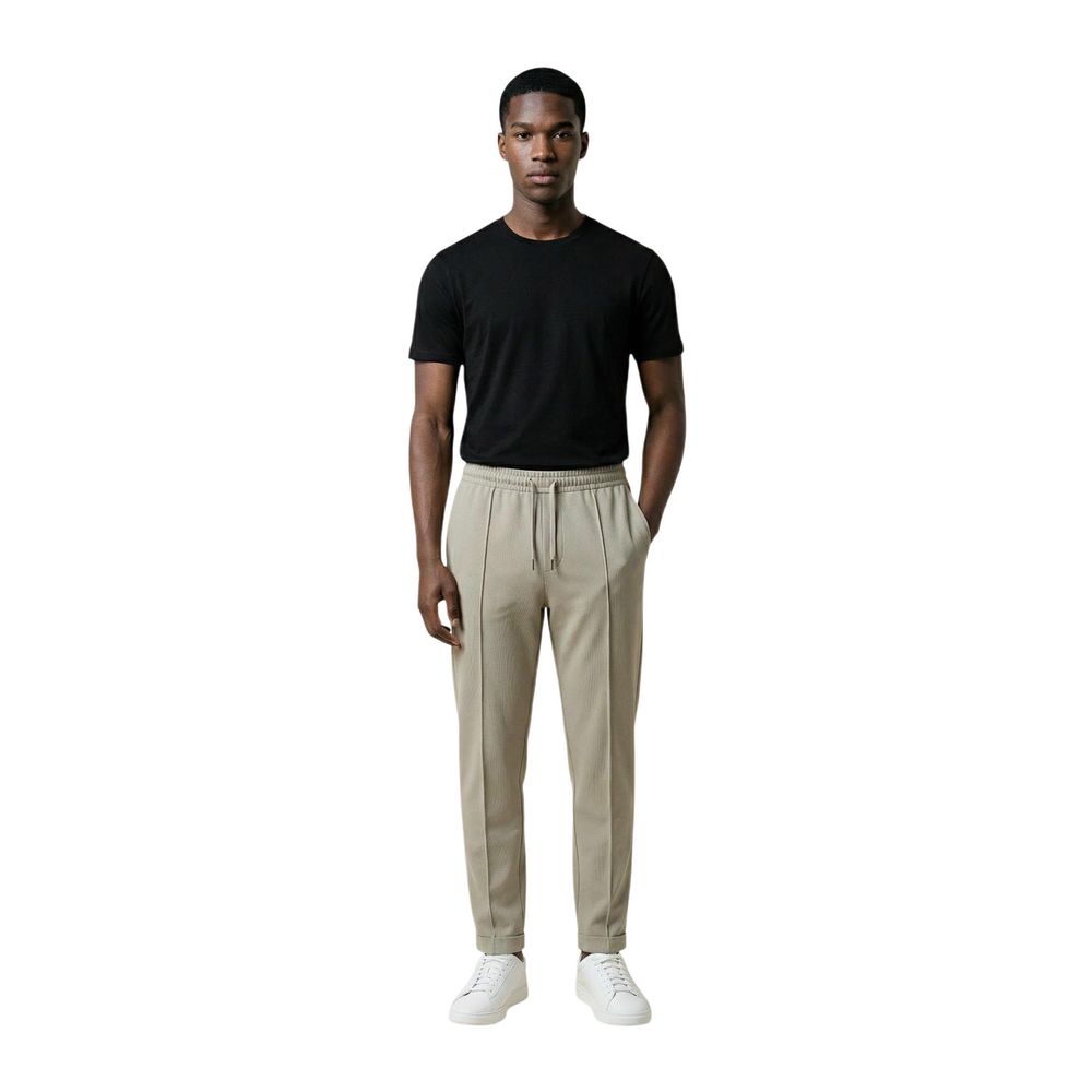 Beige Polyester Casual Pants