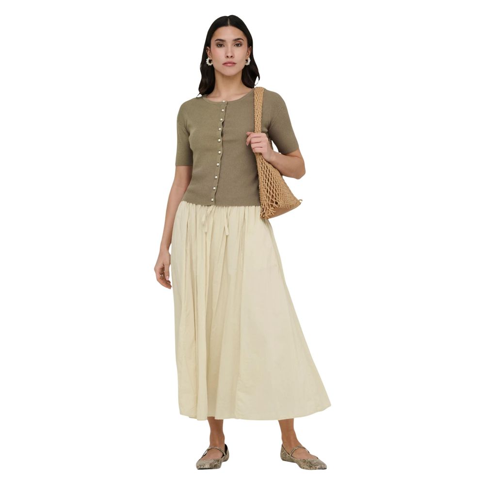 Beige Cotton Long Skirt