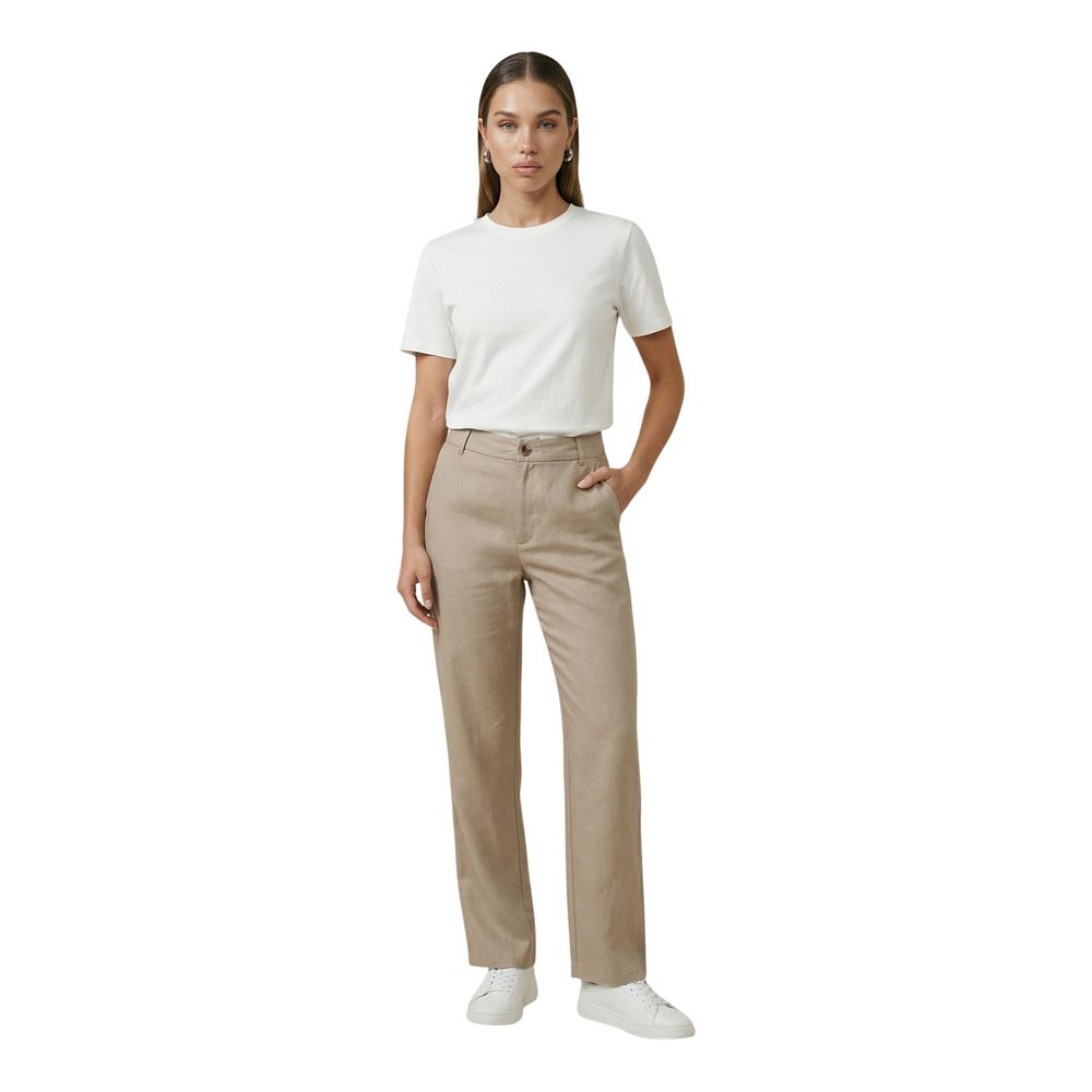 Beige Viscose Casual Pants