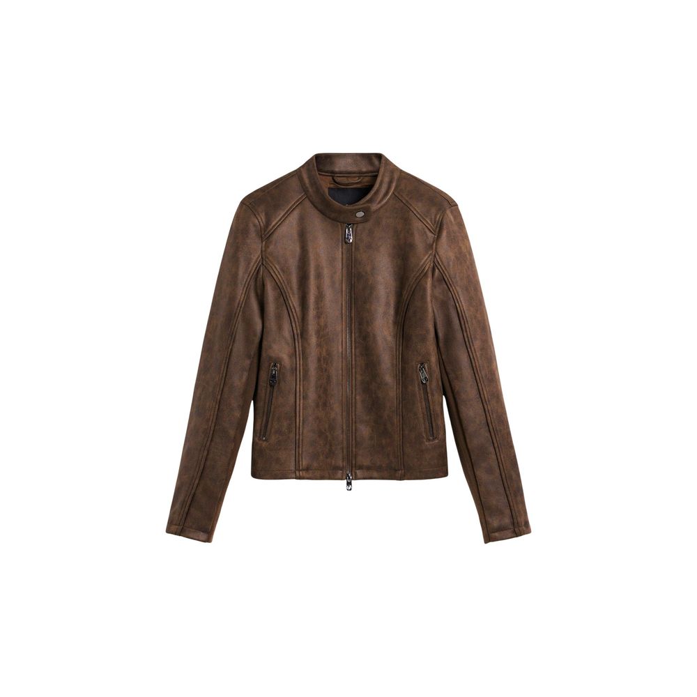 Brown Polyester Full-Length Jacket