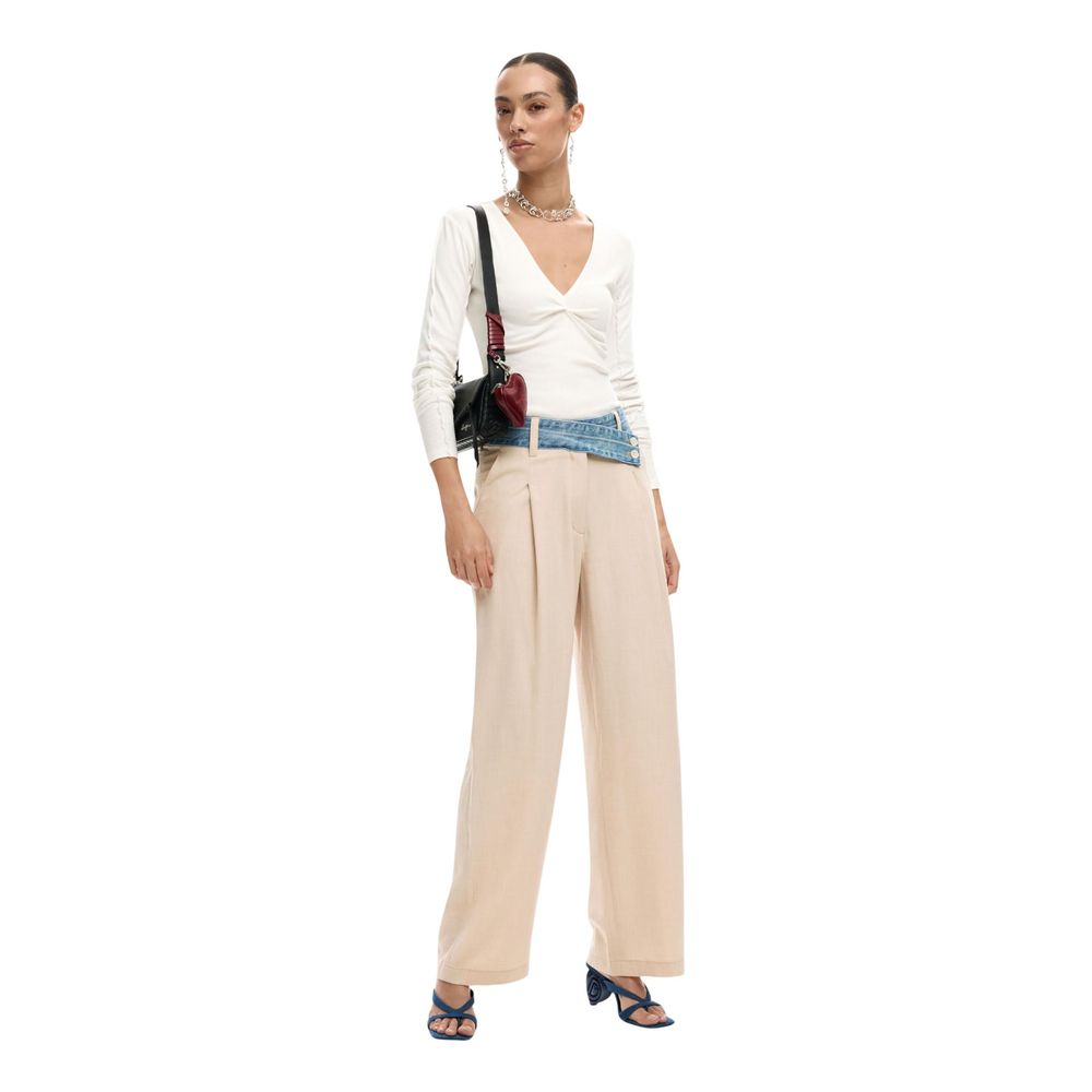 Beige Viscose Flared Pants