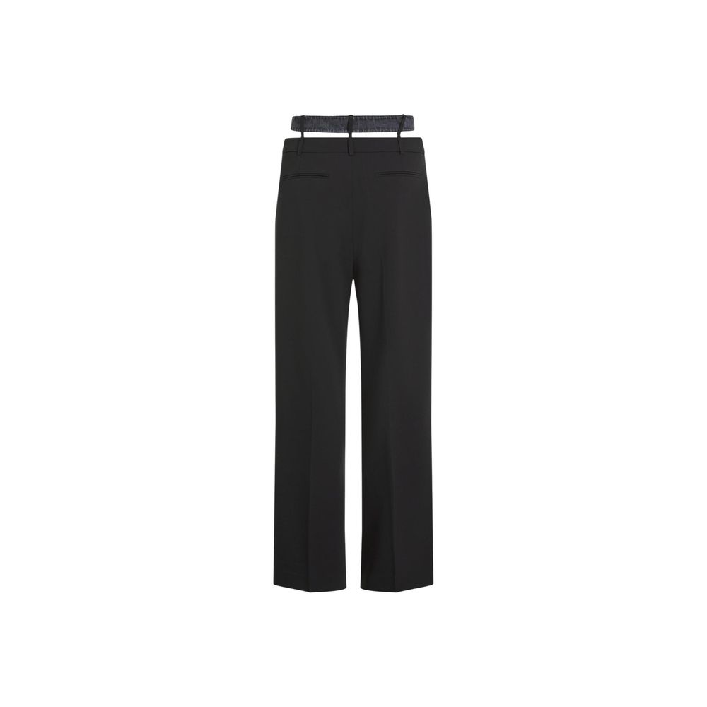 Black Polyester Casual Pants