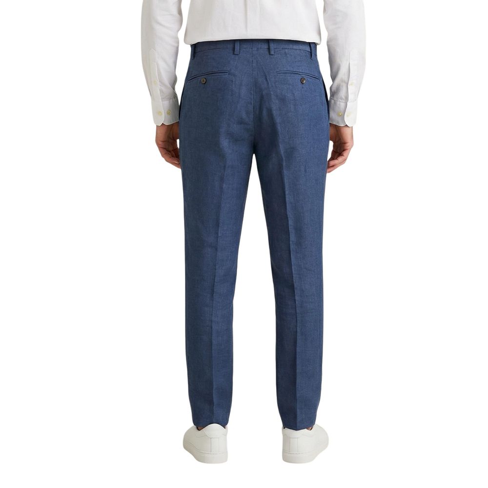 Blue Linen Casual Pants