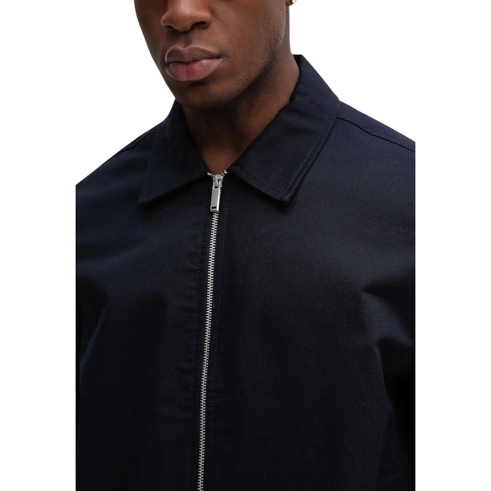 Blue Cotton Full-Length Jacket