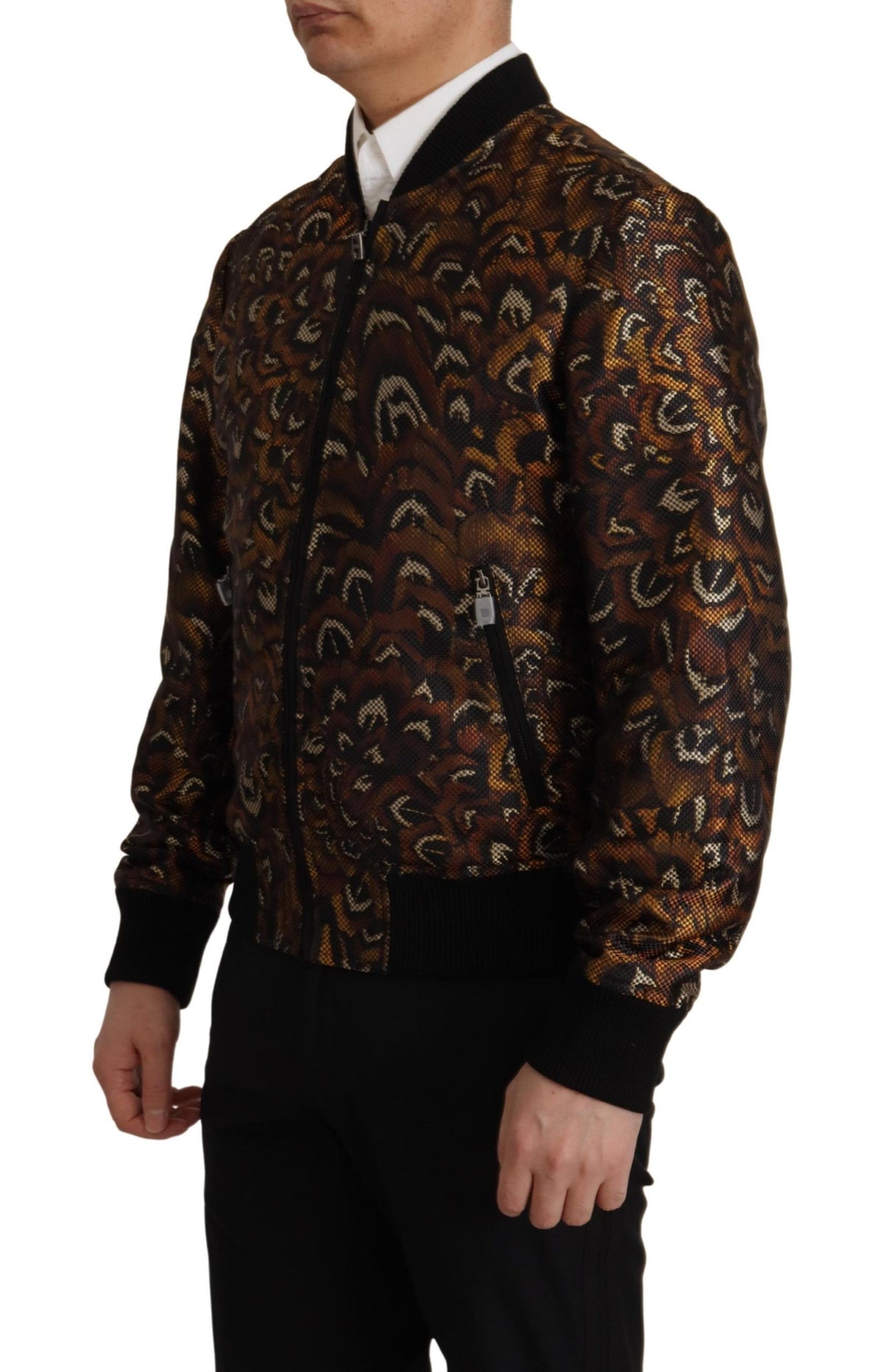 Brown Feather Full Zip Blouson Jacket