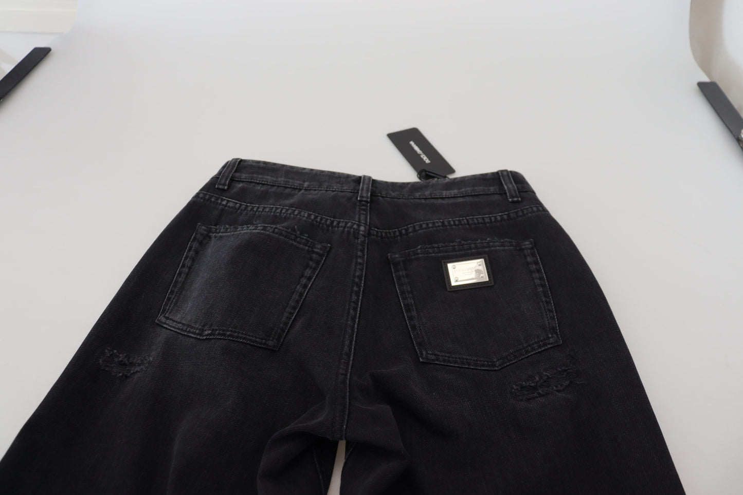 Black Cotton Tattered High Waist Denim Jeans