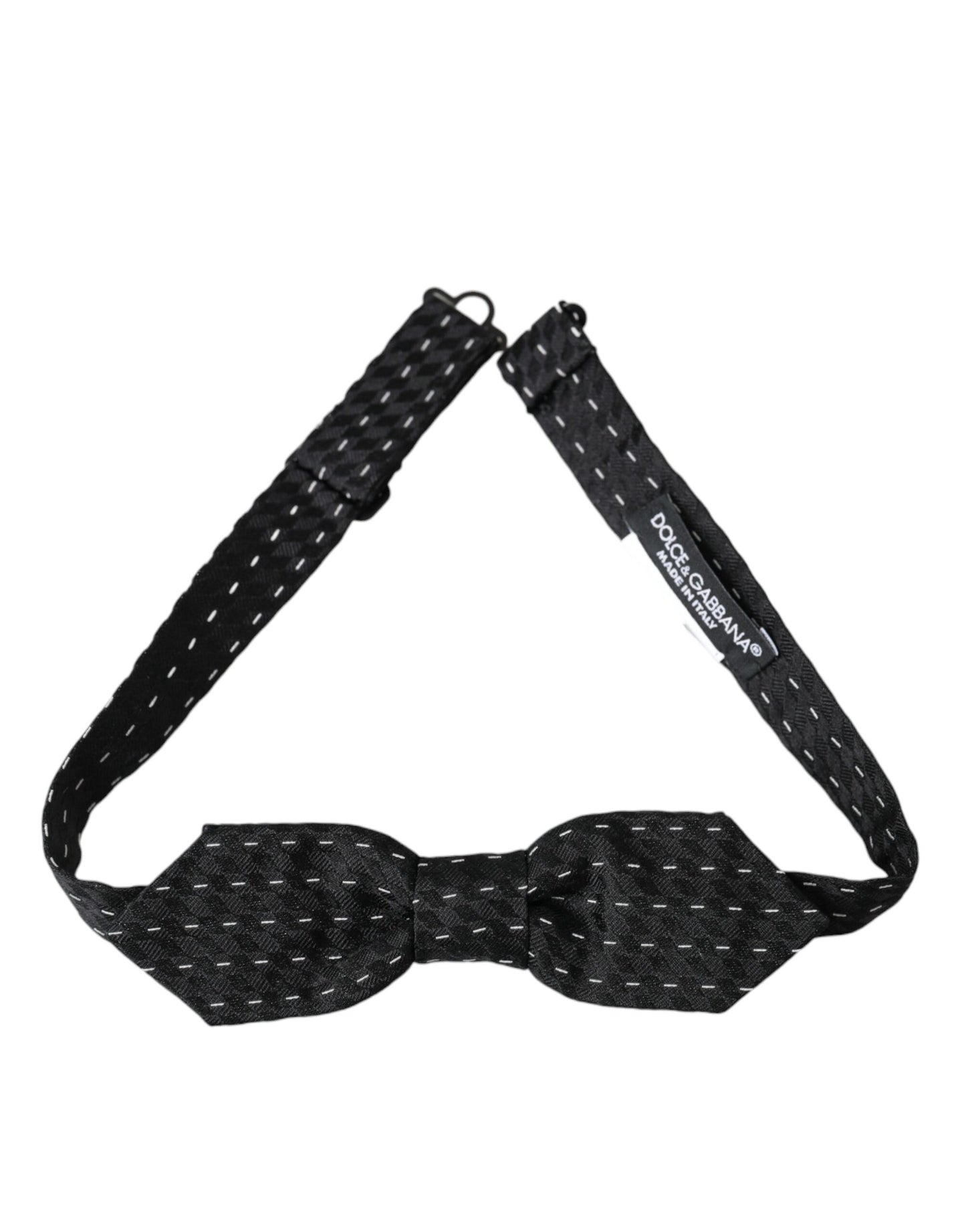 Dark Gray White Stitched Silk Men Neck Bow Tie
