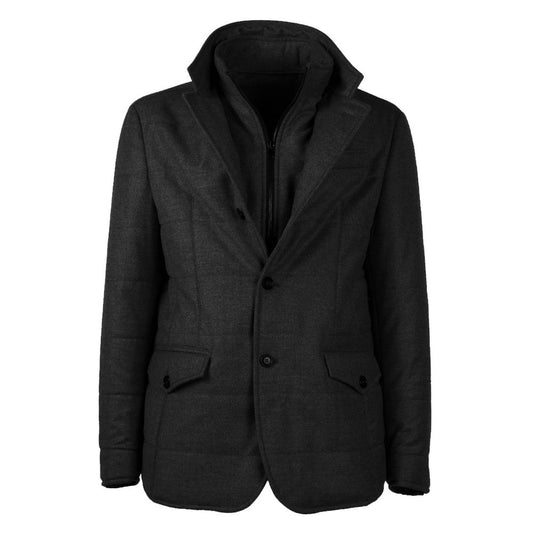 Black Wool Men's Jacket with Cashmere Touch