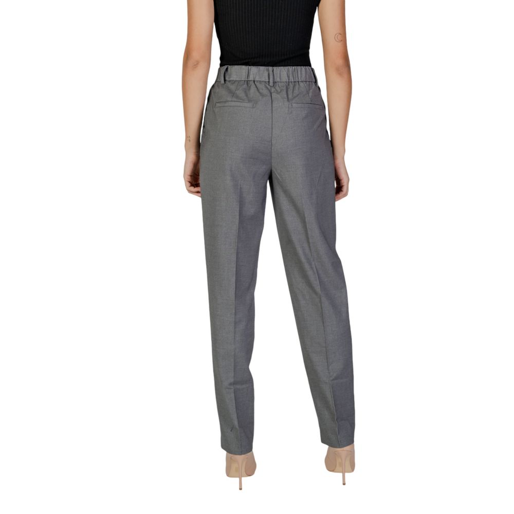 Gray Polyester Casual Pants