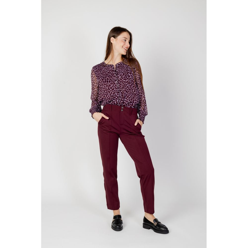 Bordeaux Polyester Casual Pants