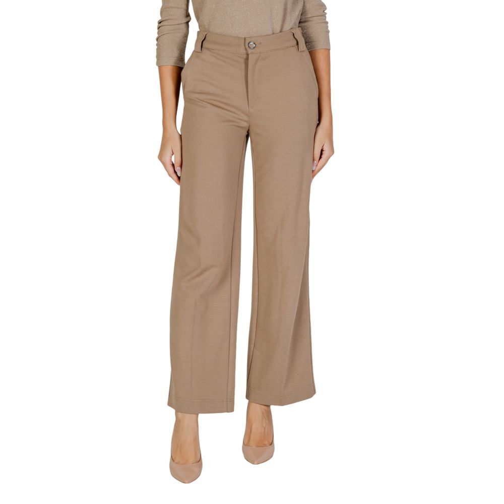 Beige Viscose Casual Pants