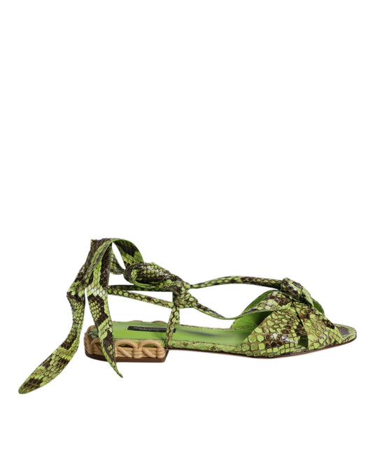Green Animal Print Ankle Wrap Sandals Shoes