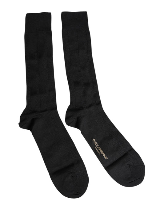 Black Stretch Logo Mid Calf Men Socks