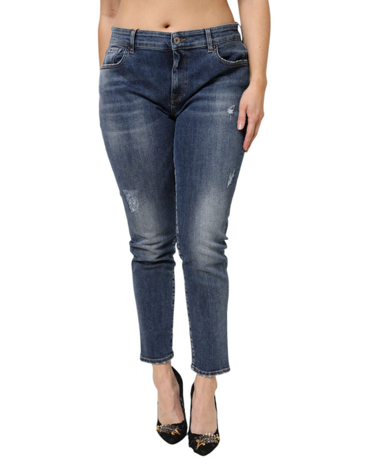 Blue Washed Cotton Low Waist Denim Jeans