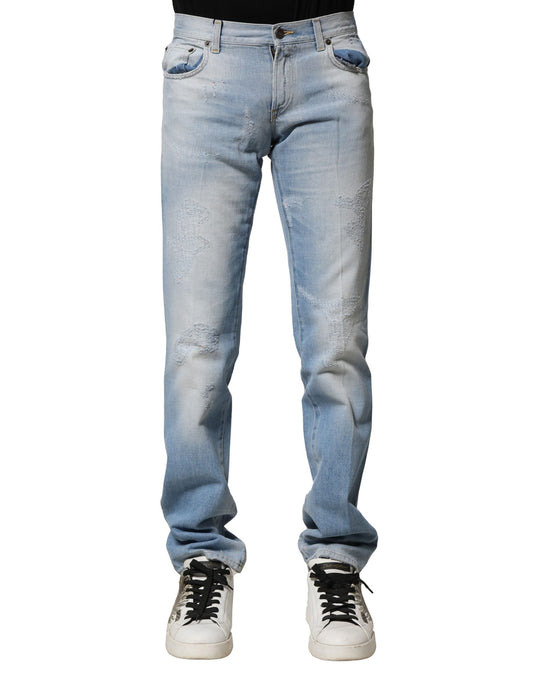 Light Blue Washed Straight Fit Denim Jeans