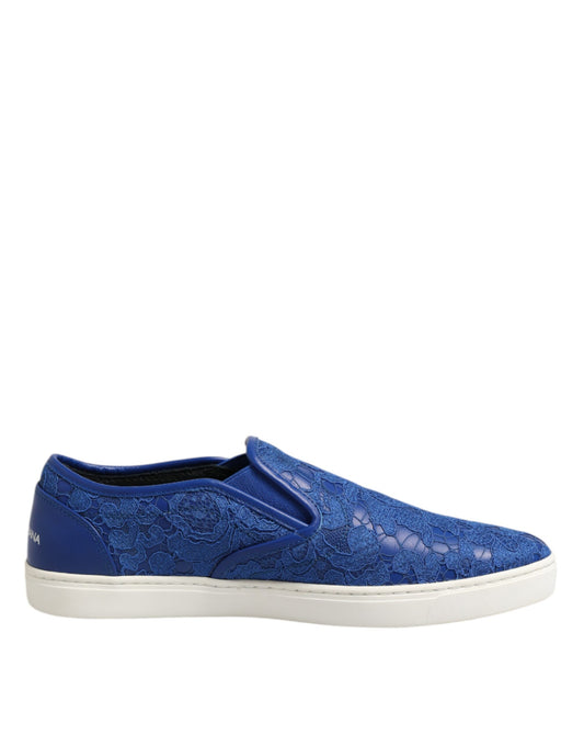 Blue Leather Lace Slip On Sneaker Shoes