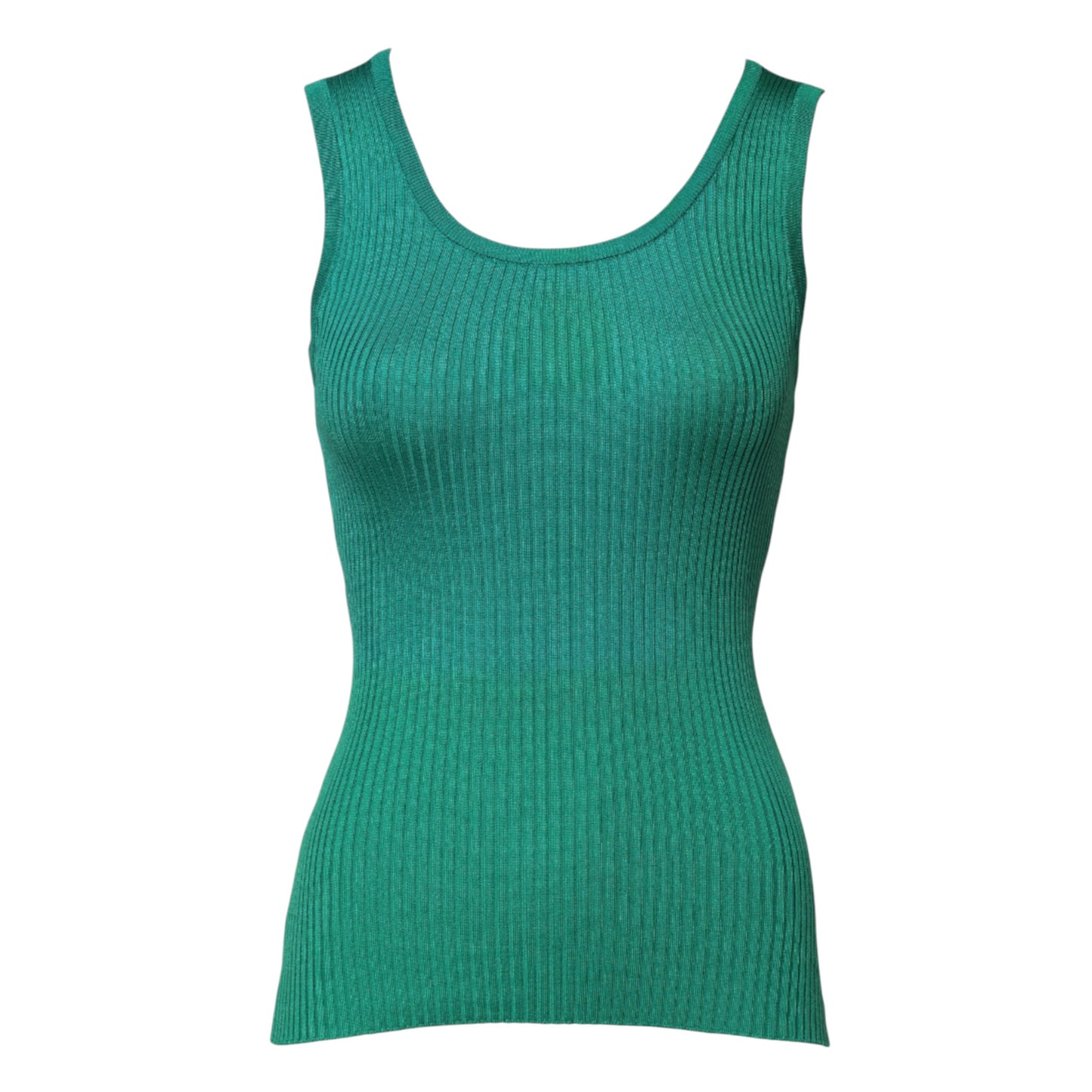Green Silk Sleeveless Round Neck Tank Top