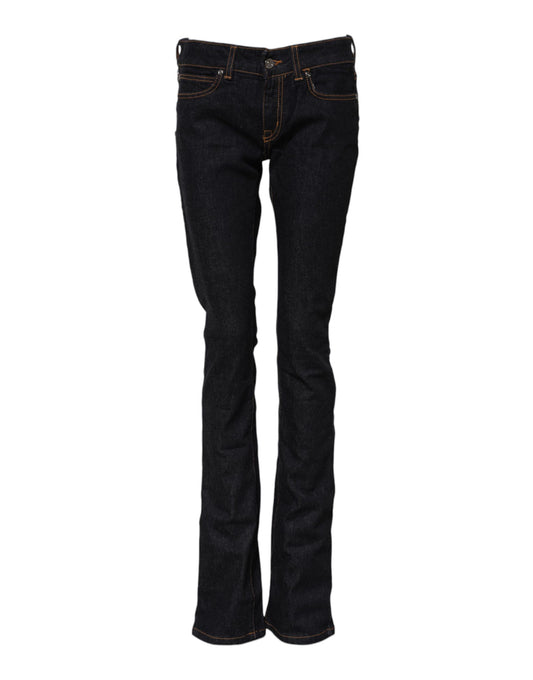 Dark Blue Cotton Mid Waisted Skinny Denim Jeans