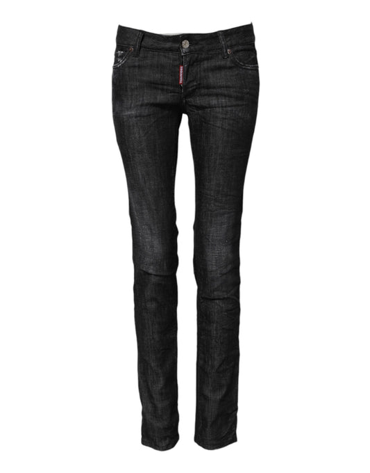Black Cotton Low Waist Skinny Denim Jeans