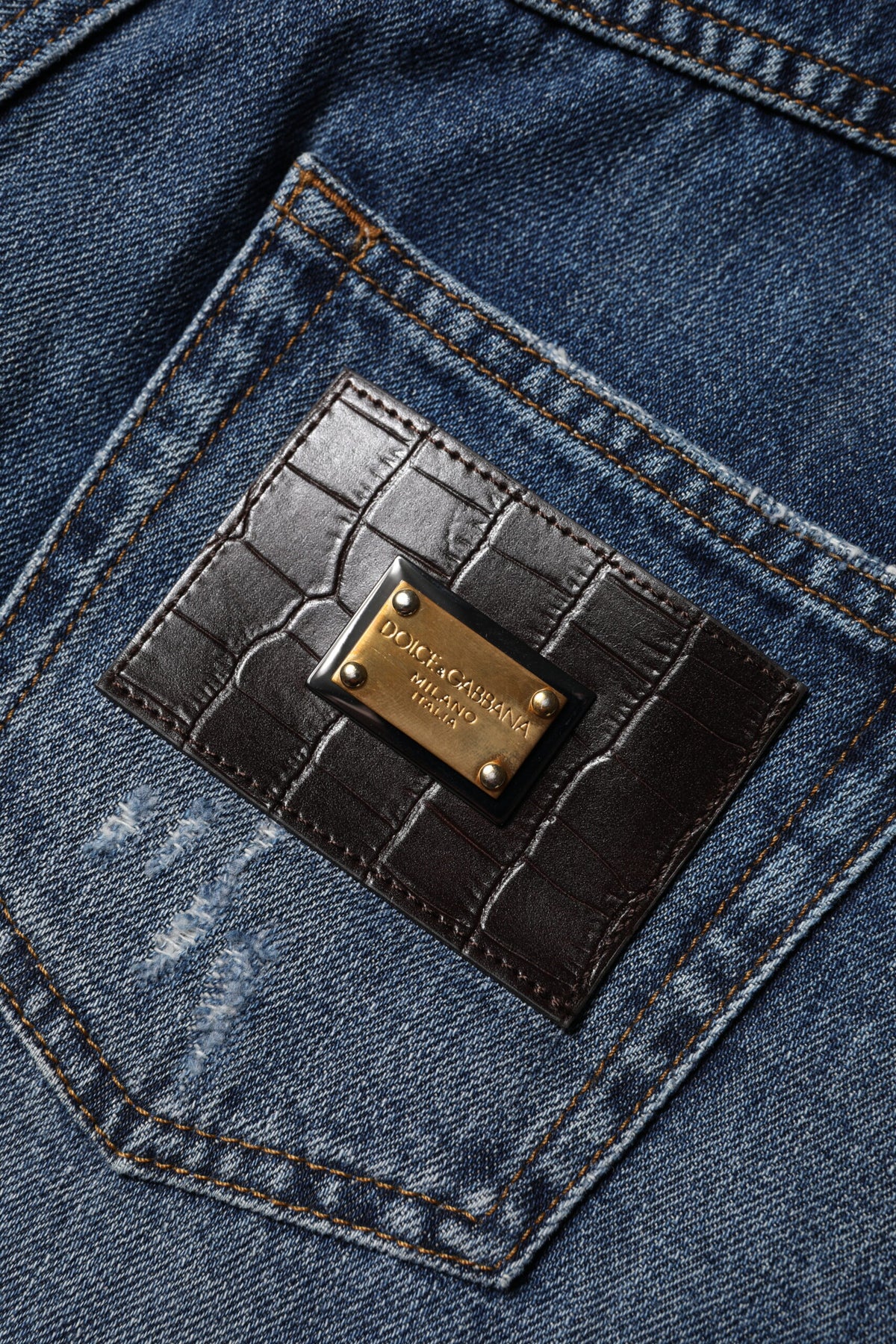 Blue Cotton Tattered Denim Bermuda Shorts