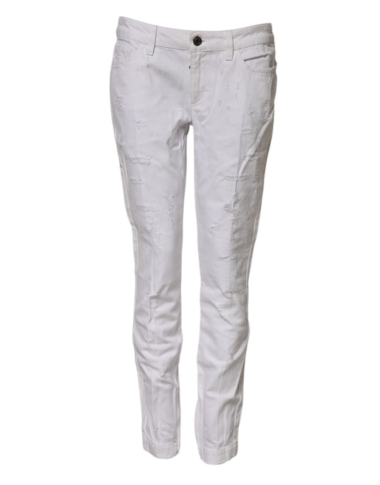 White Cotton Mid Waisted Women Denim Jeans