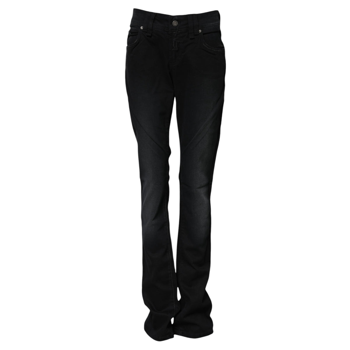 Black Cotton Mid Waist Tapered Denim Jeans