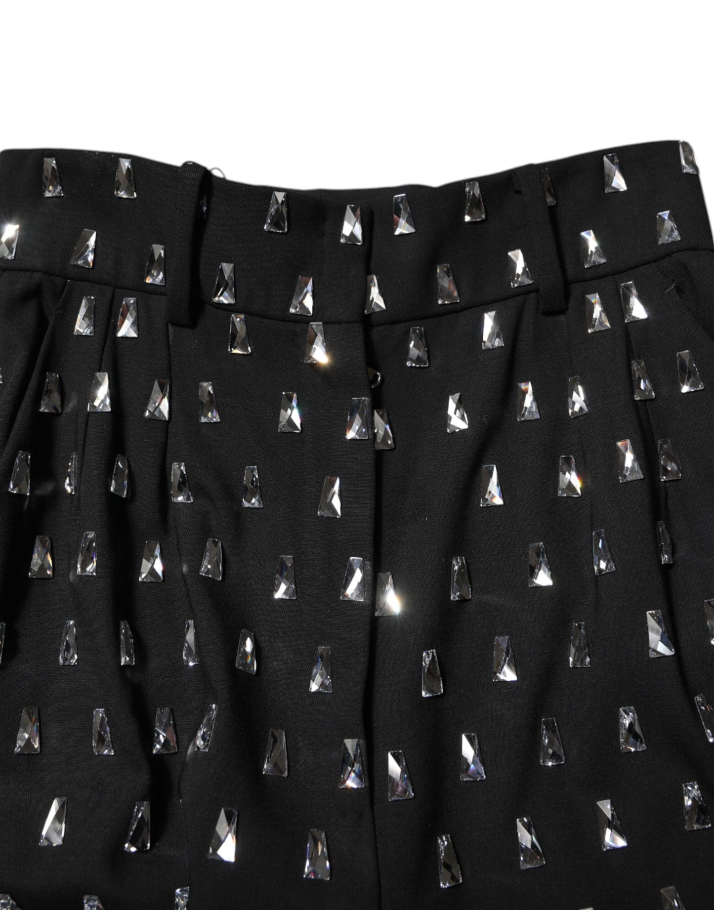 Black Crystal Embellished Wide Leg Pants