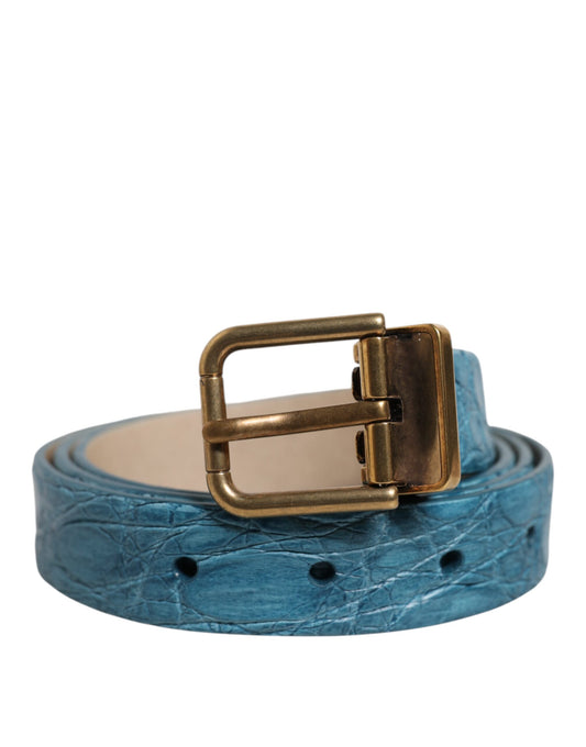 Blue Leather Classic Gold Metal Buckle Belt