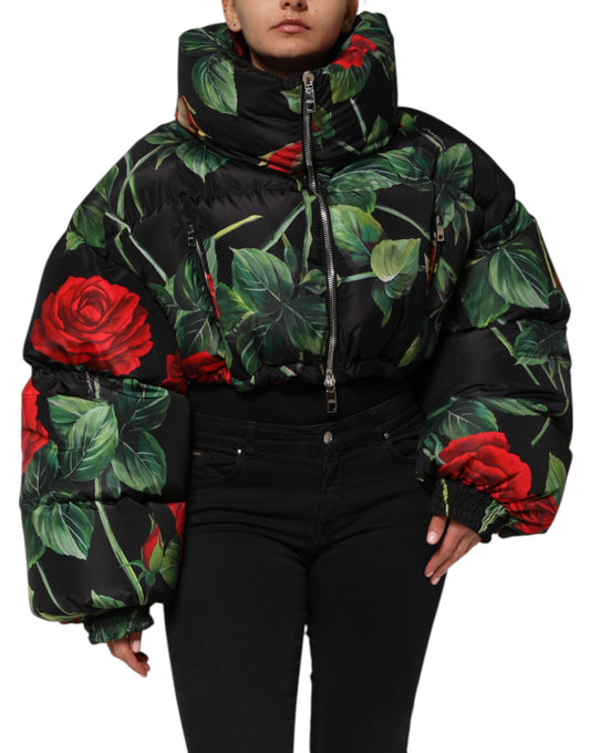 Multicolor Floral Puffer Coat Full Zip Jacket