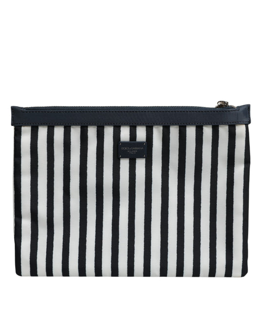 Black White Striped Logo Plaque Clutch Borse Pouch Bag