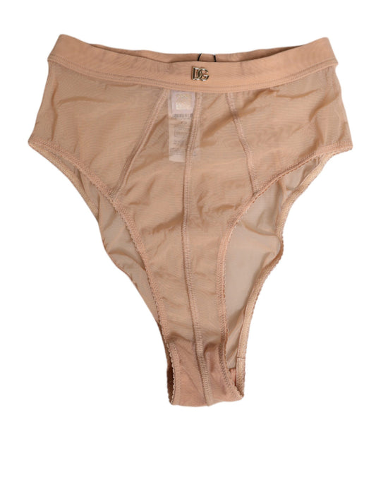 Beige Sheer Mesh High Waist Briefs Underwear