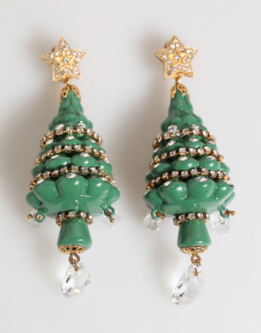 Gold Brass Multicolour Christmas Tree Earrings