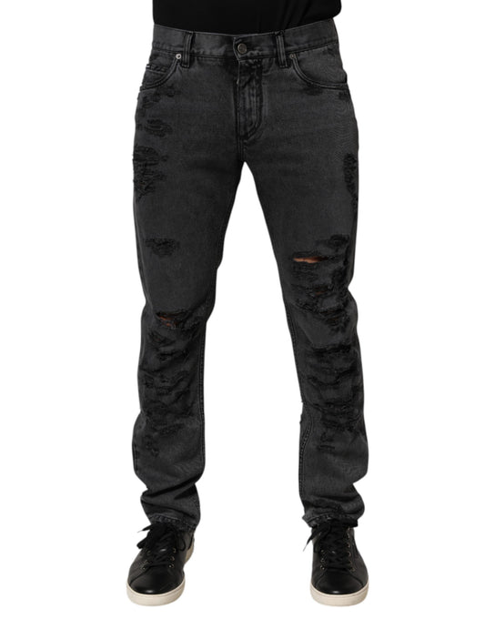 Black Tattered Skinny Cotton Men Denim Jeans