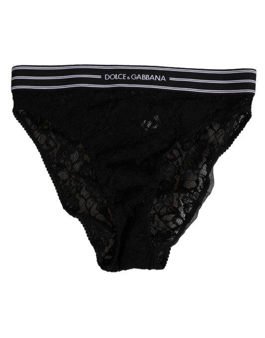 Black Lace Slip Brief Logo Waistband  Underwear