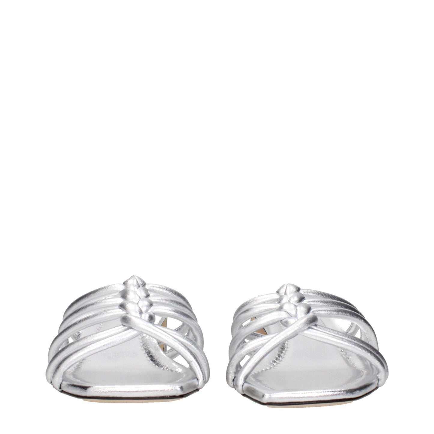 Gray Leather Flat Sandals