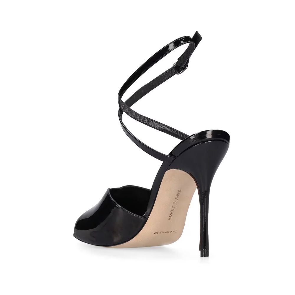 Black Calfskin Stiletto Heel Sandals