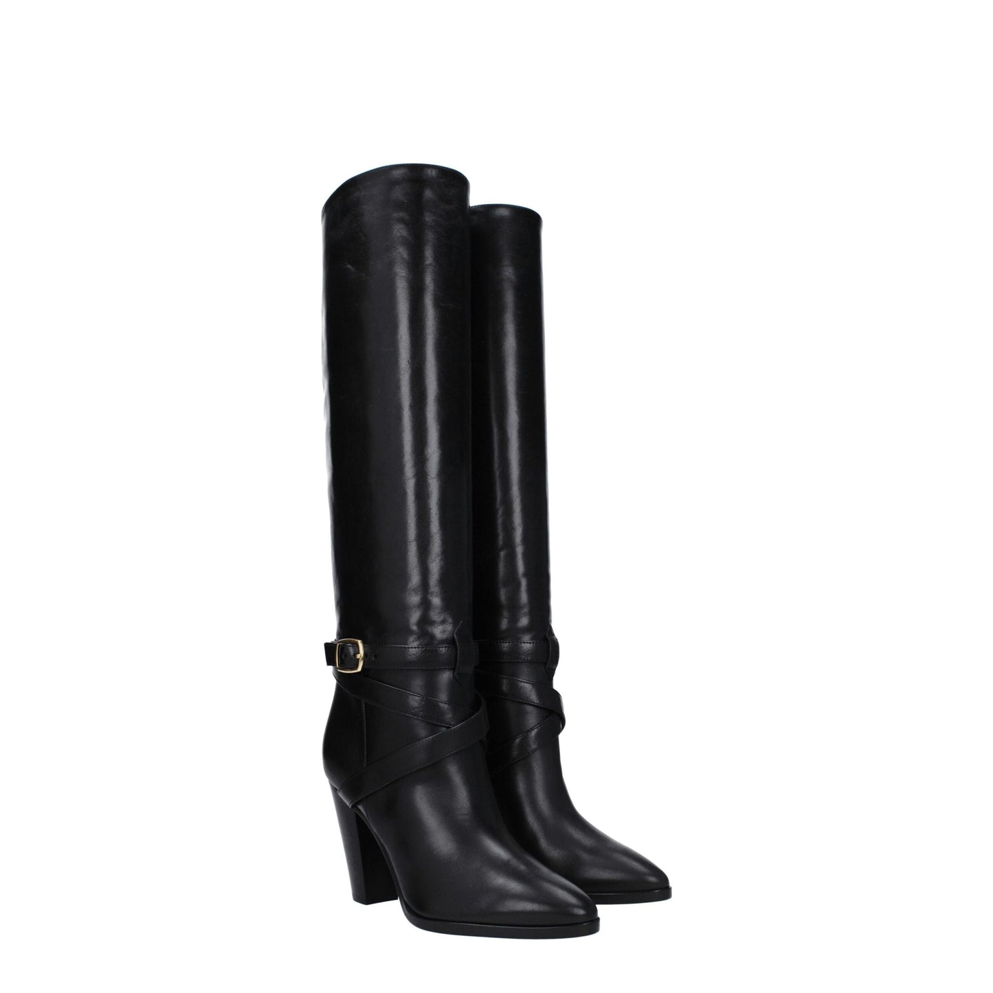 Black Leather High Heel Boots