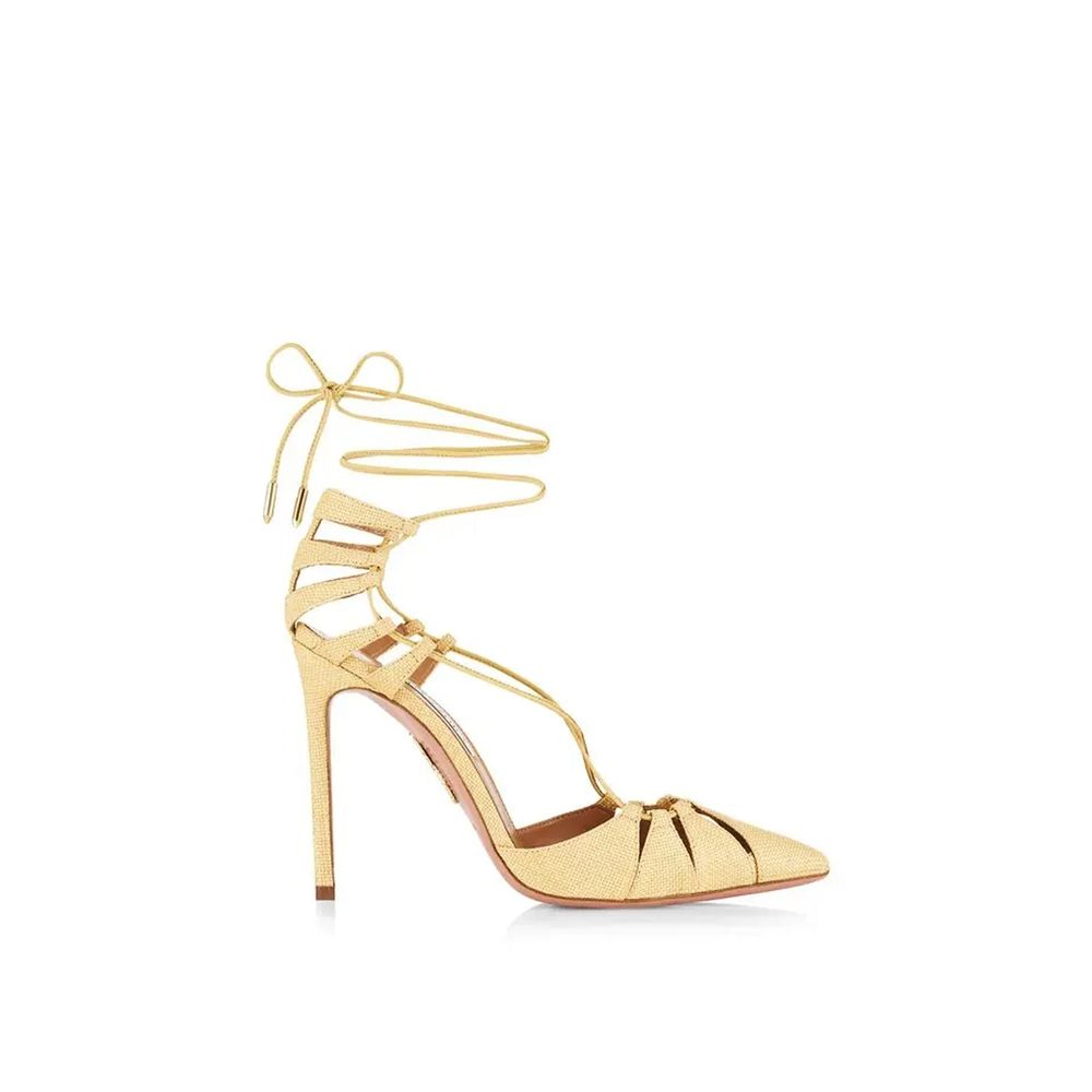 Bicolor Raffia Stiletto Heel Sandals