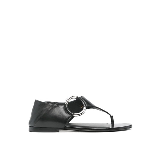 Black Calfskin Flat Sandals