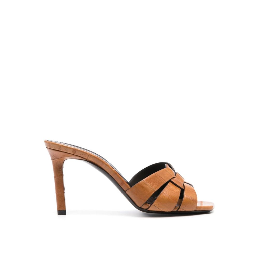 Brown Calfskin Stiletto Heel Sandals