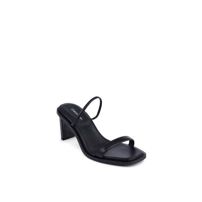 Black Leather Stiletto Heel Sandals