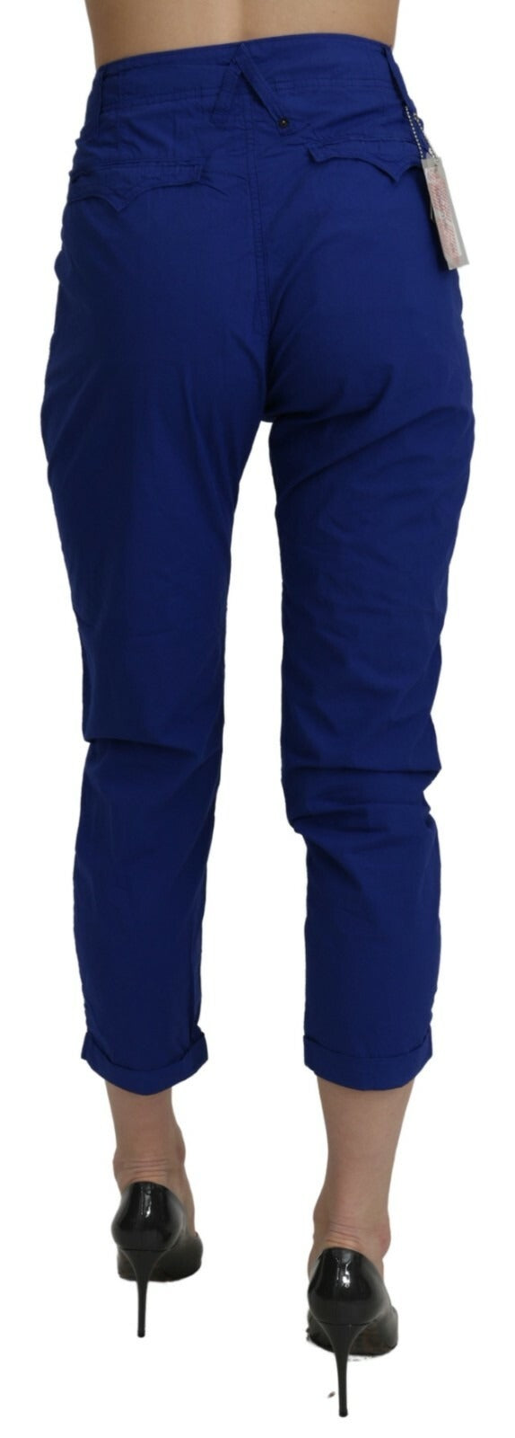 Cotton Royal Blue High Waist Skinny Cropped Trouser Pants
