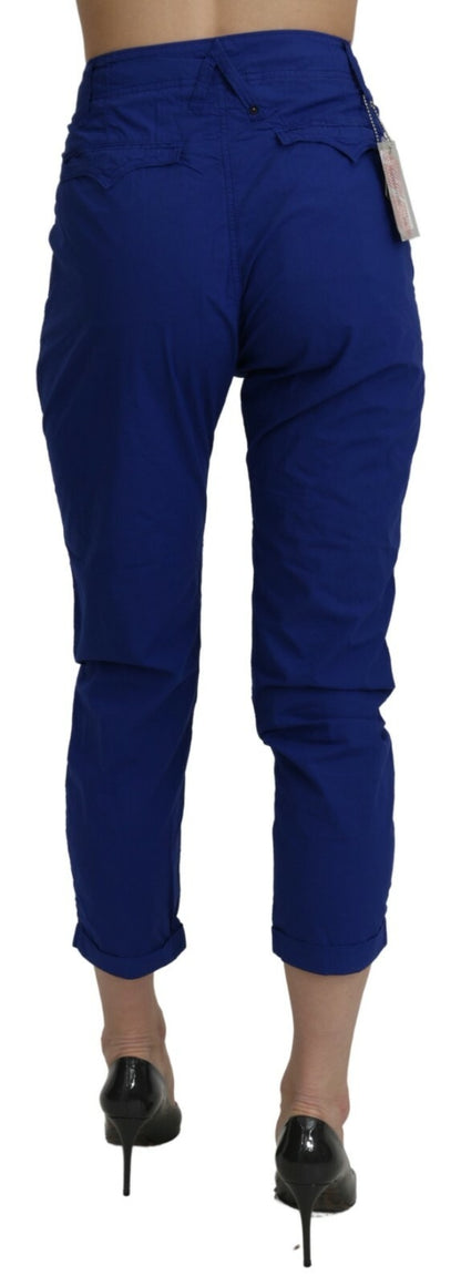 Cotton Royal Blue High Waist Skinny Cropped Trouser Pants