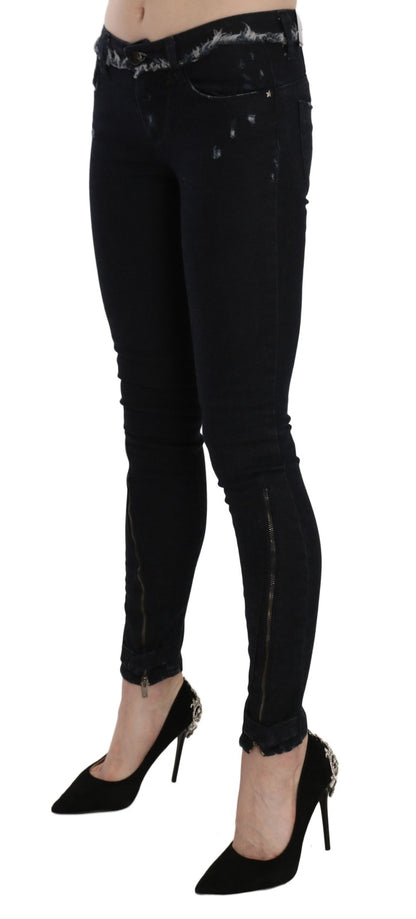 Black Low Waist Zipper Leg Skinny Denim Jeans